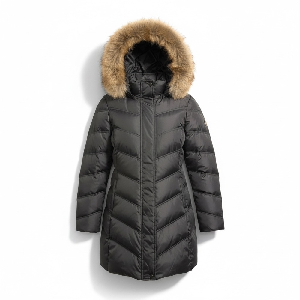 Michael Kors Gunmetal Grey Puffer Jacket with Fur Hood